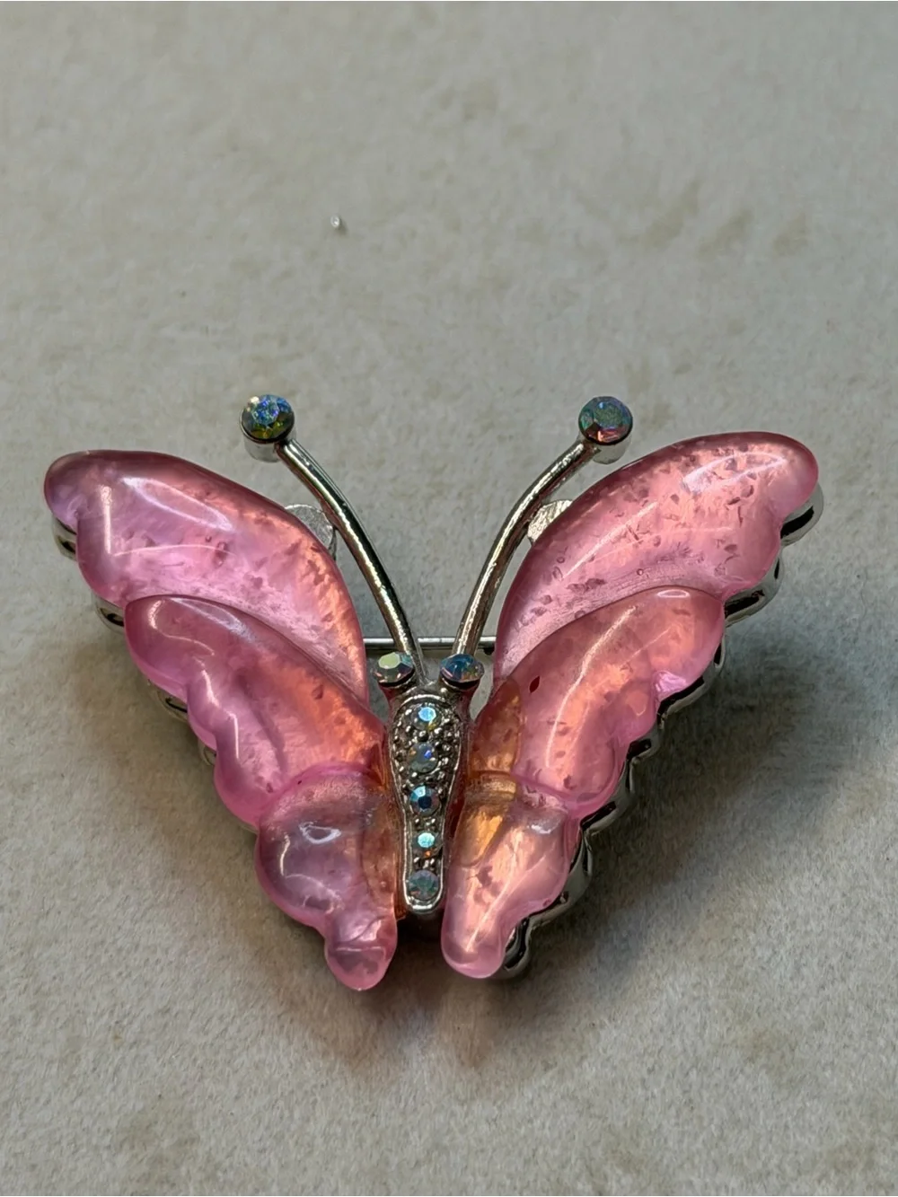 Pink Butterfly Brooch with Rhinestone Accents